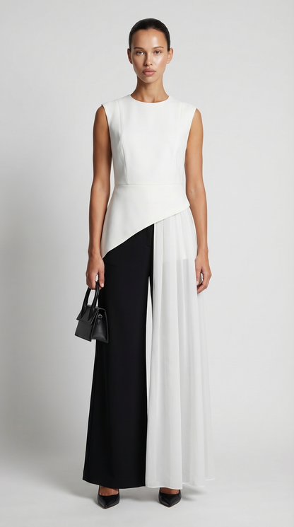 Mara - Asymmetrical Chiffon-Draped Peplum Top White
