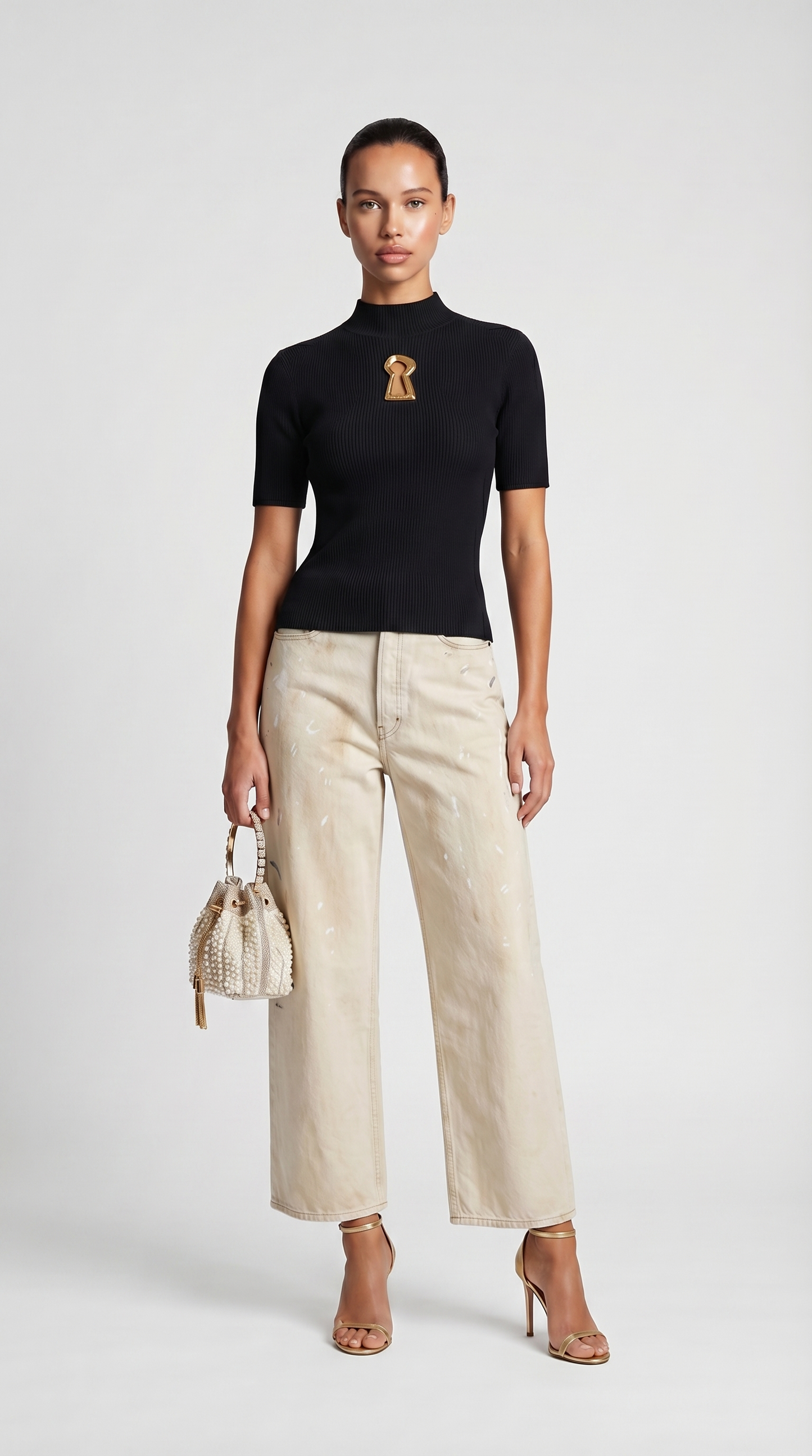 Solo - Keyhole-Detail Ribbed Knit Top Black