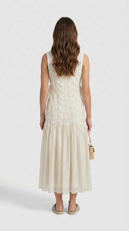 Bia - Chevron Lace-Trimmed Midi Dress
