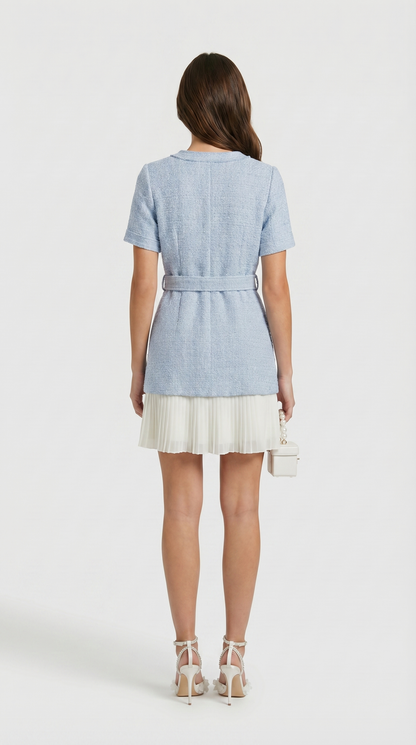 Oli - Belted Tweed & Pleated Chiffon Dress