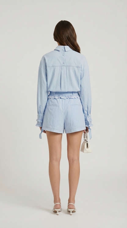 Vela - Embroidered Ruffle Shirt & Short Set