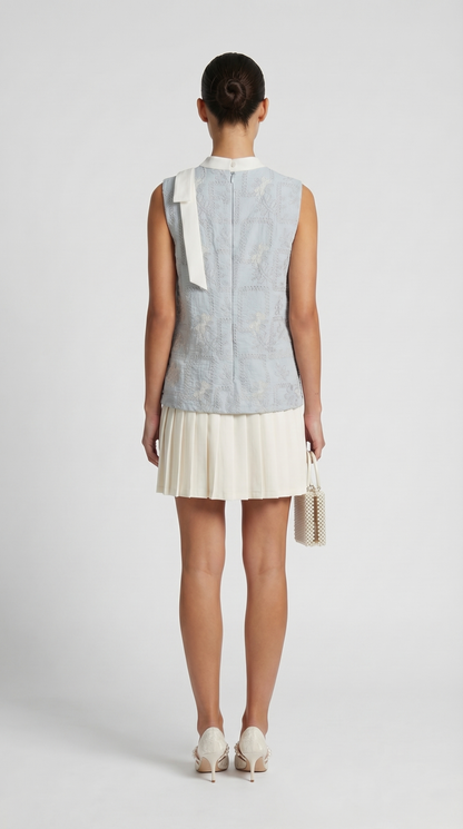 Aba - Embroidered Sleeveless Pleated Dress