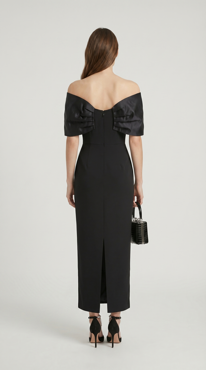 Tuli - Off-The-Shoulder Bow Maxi Dress Black