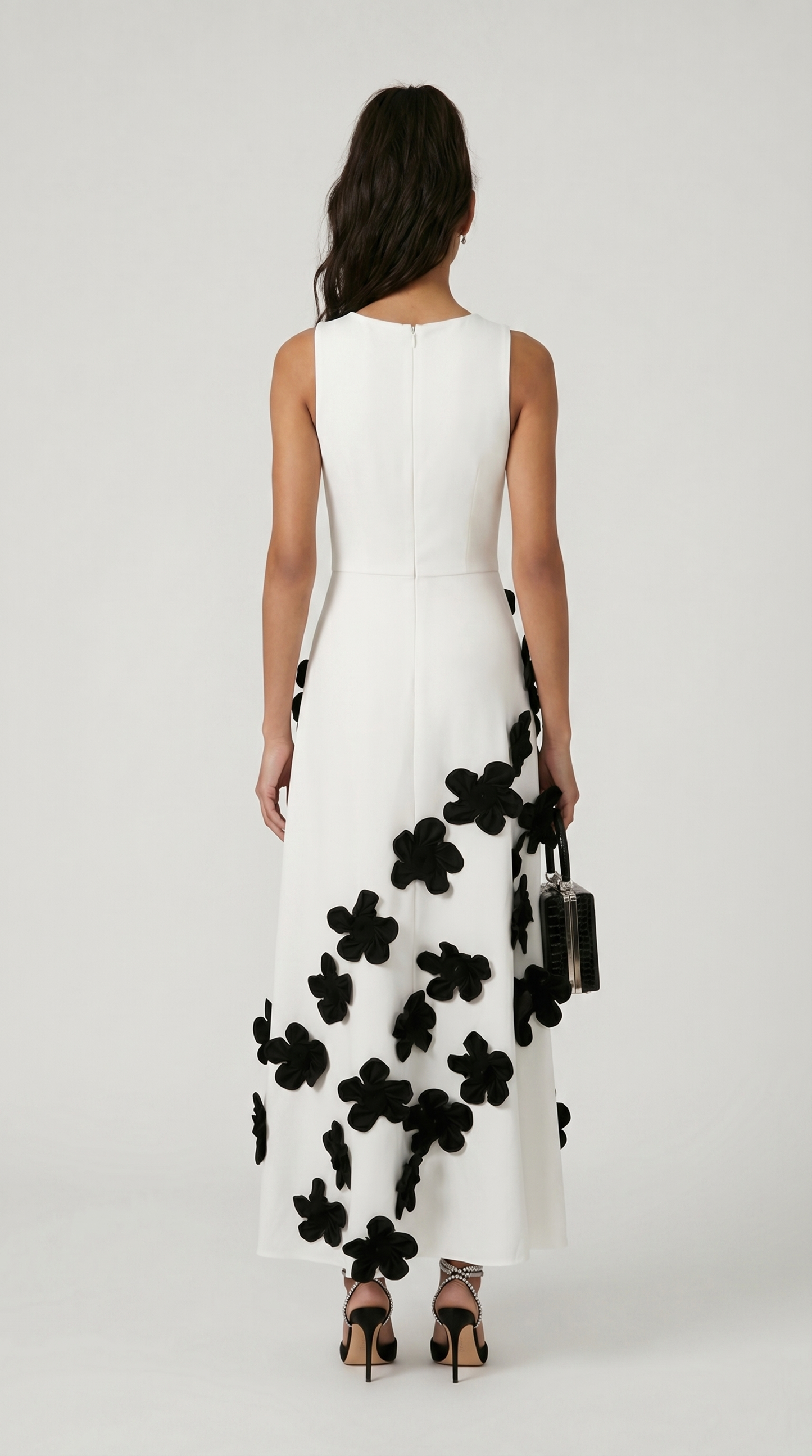Dotta - 3D Floral Appliqué Sleeveless Maxi Dress White
