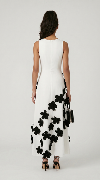 Dotta - 3D Floral Appliqué Sleeveless Maxi Dress White