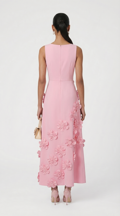 Dotta - 3D Floral Appliqué Sleeveless Maxi Dress Pink