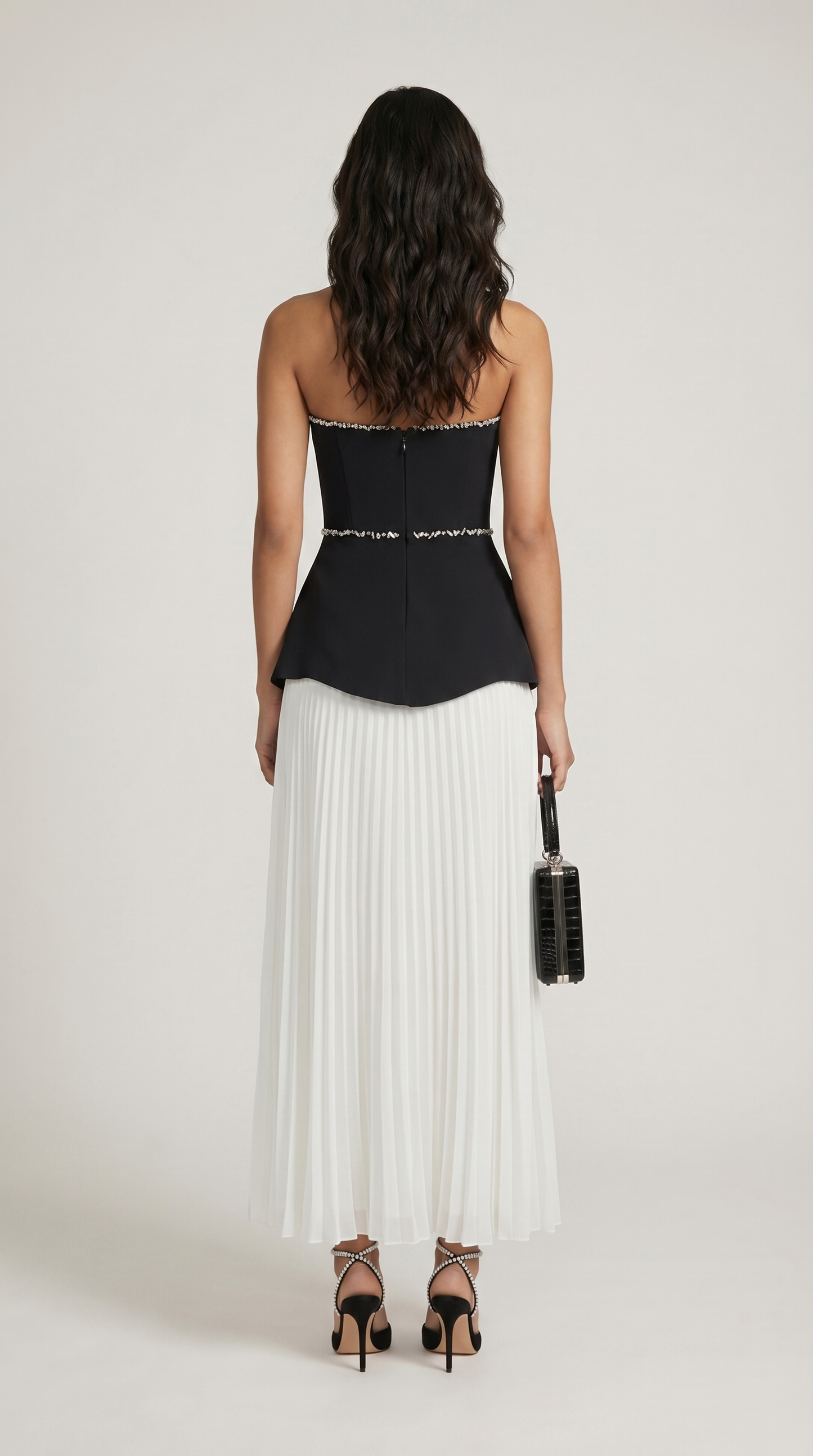 Bali - Pearl-Trimmed Peplum & Pleated Maxi Dress
