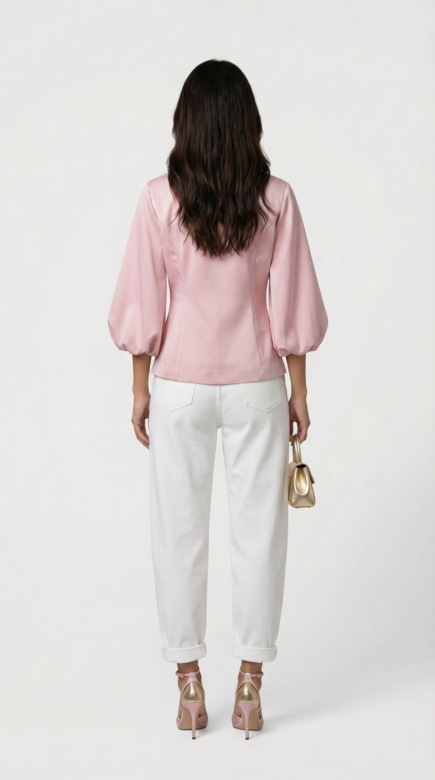 Keni - Metal-Button Puff-Sleeve Top Pink