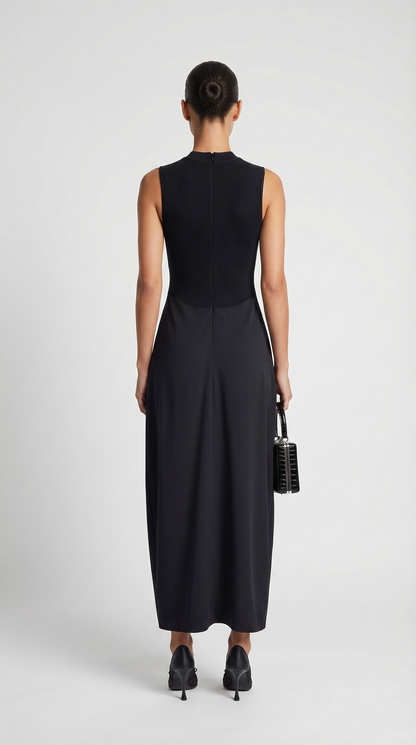 Alara - Keyhole-Detail Mixed Media Maxi Dress Black
