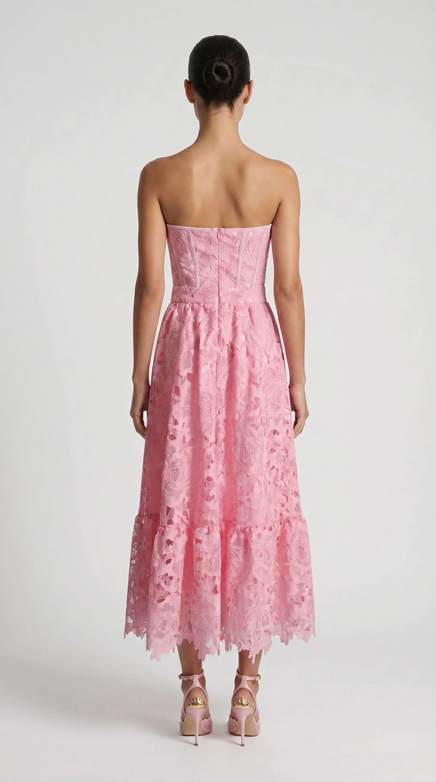 Ole - Strapless Guipure Lace Bustier Maxi Dress Pink
