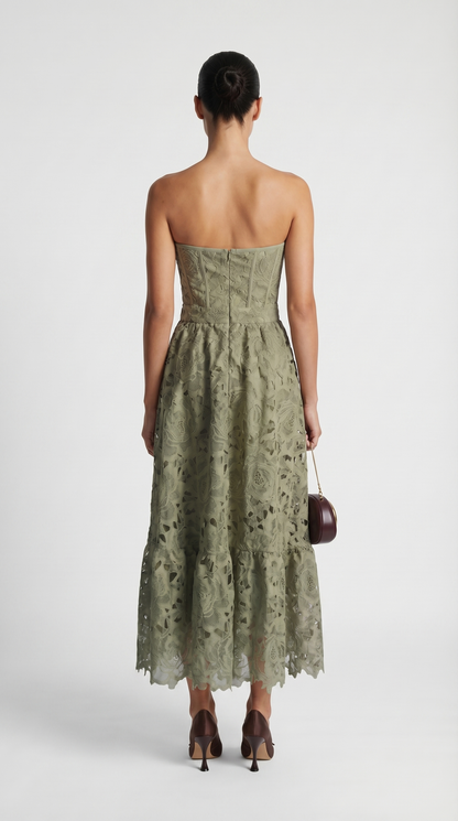 Ole - Strapless Guipure Lace Bustier Maxi Dress Green