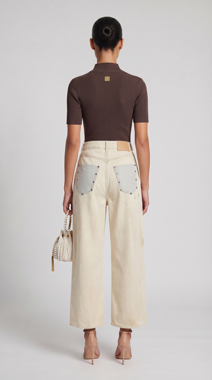 Solo - Keyhole-Detail Ribbed Knit Top Brown
