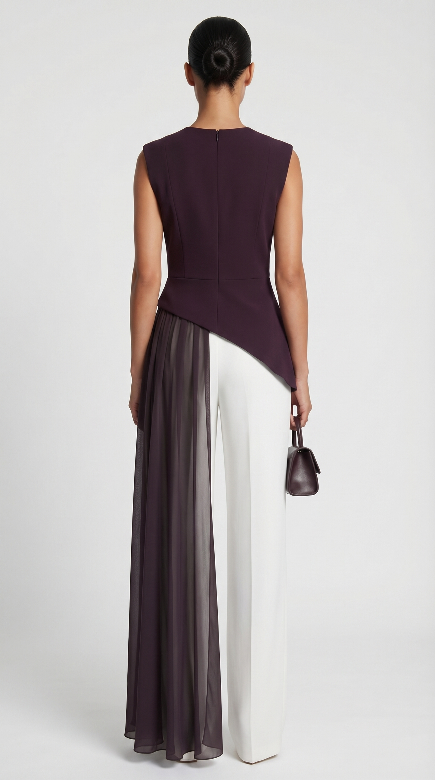 Mara - Asymmetrical Chiffon-Draped Peplum Top Burgundy