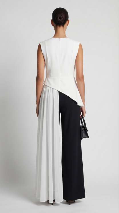 Mara - Asymmetrical Chiffon-Draped Peplum Top White