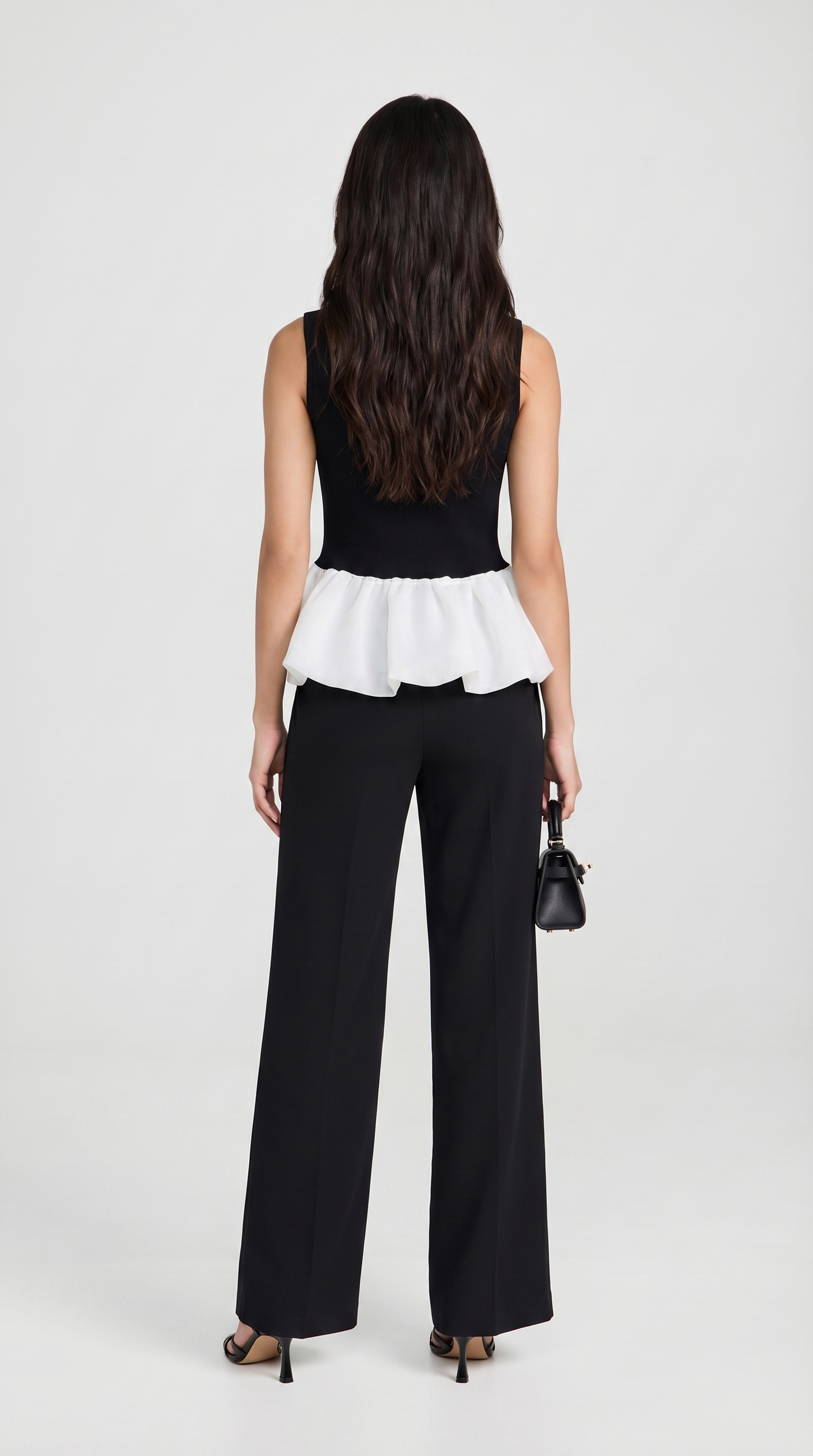 Onasis - Mixed-Media Contrast Peplum Top