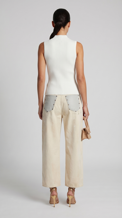 Corso - Keyhole-Detail Sleeveless Ribbed Top White