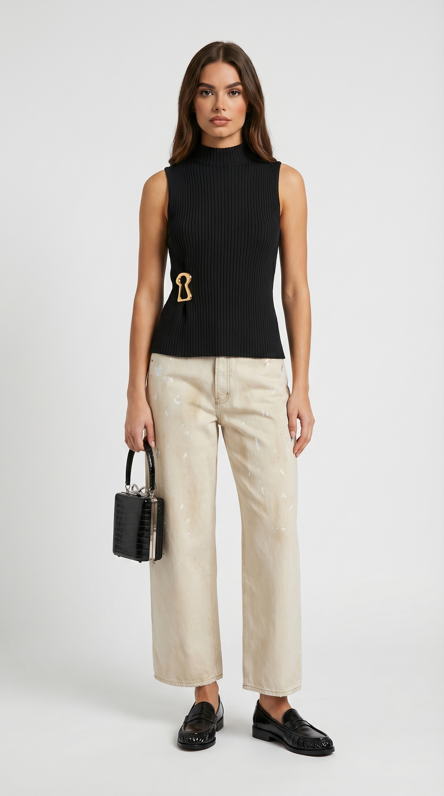 Corso - Keyhole-Detail Sleeveless Ribbed Top Black