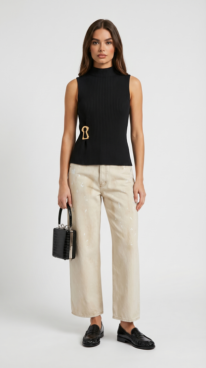 Corso - Keyhole-Detail Sleeveless Ribbed Top Black