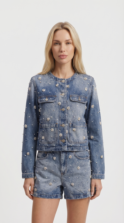 Leko - Pearl-Embellished Denim Set