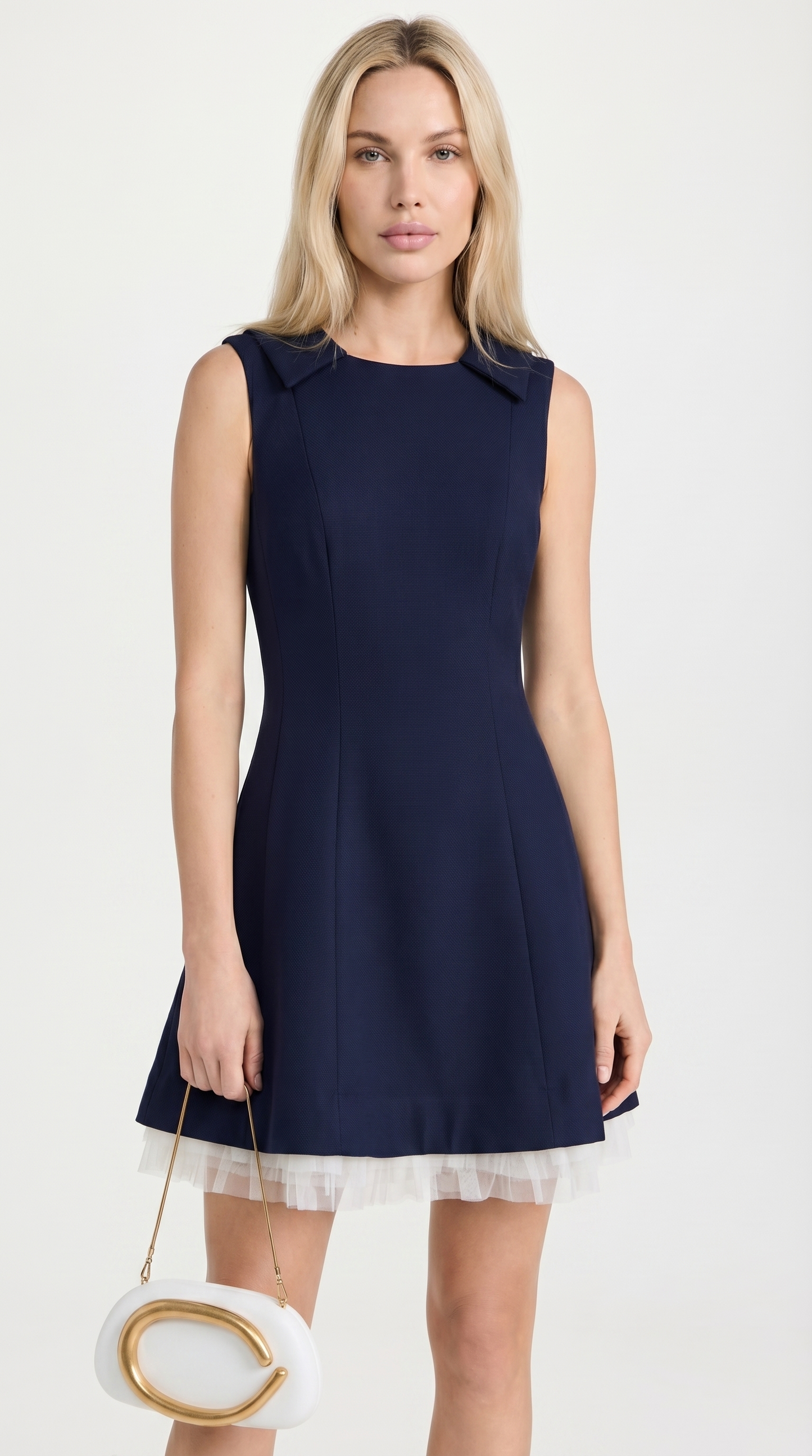 Leta - Navy Tulle-Hem Mini Dress
