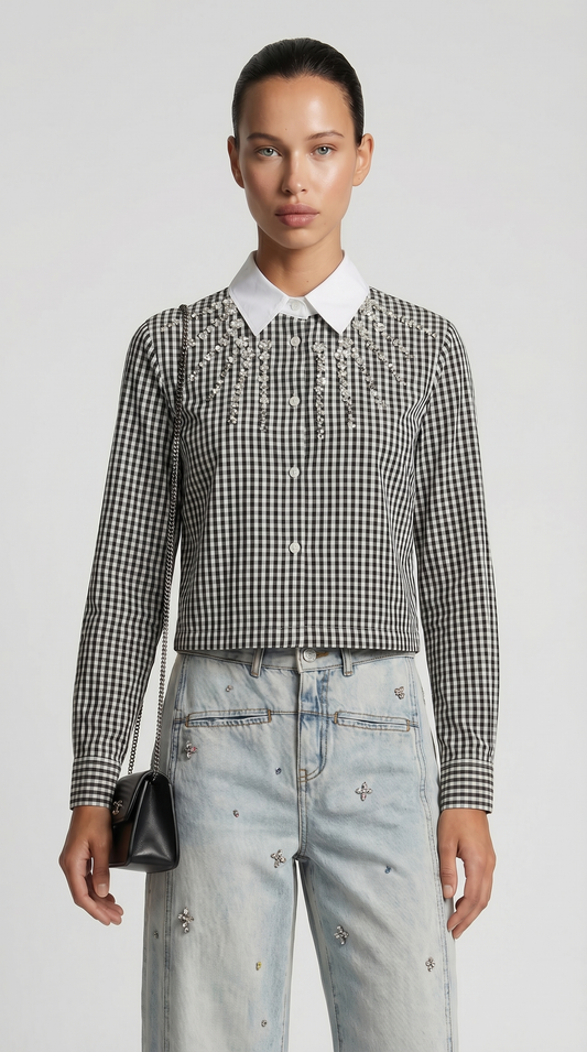 Delo - Crystal-Embellished Gingham Cotton Shirt