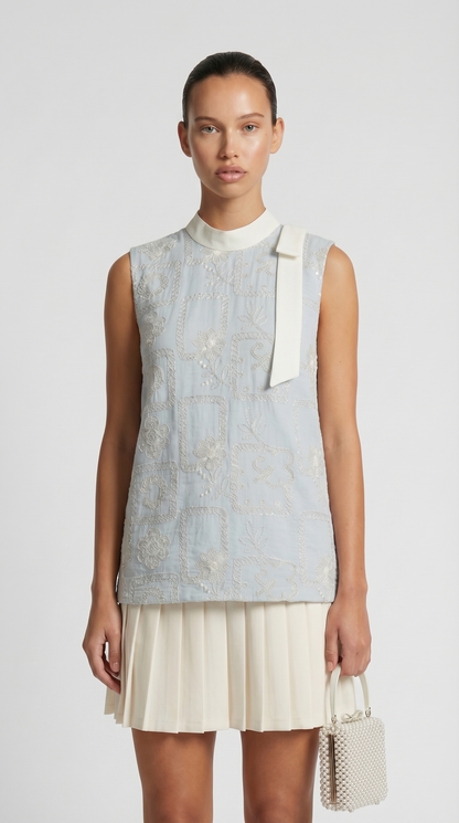 Aba - Embroidered Sleeveless Pleated Dress