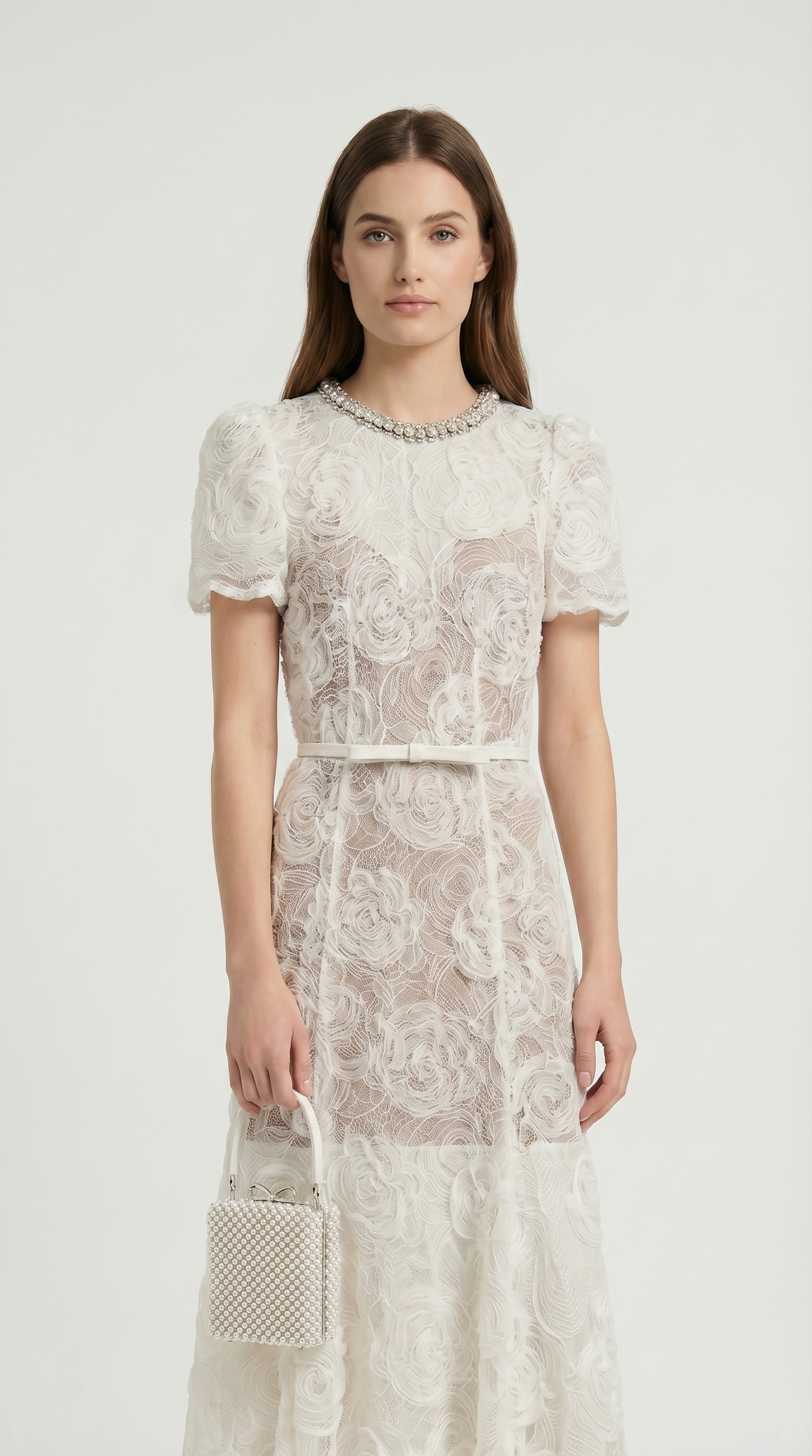 Tula - Rose Lace Maxi Dress with Crystal Neckline