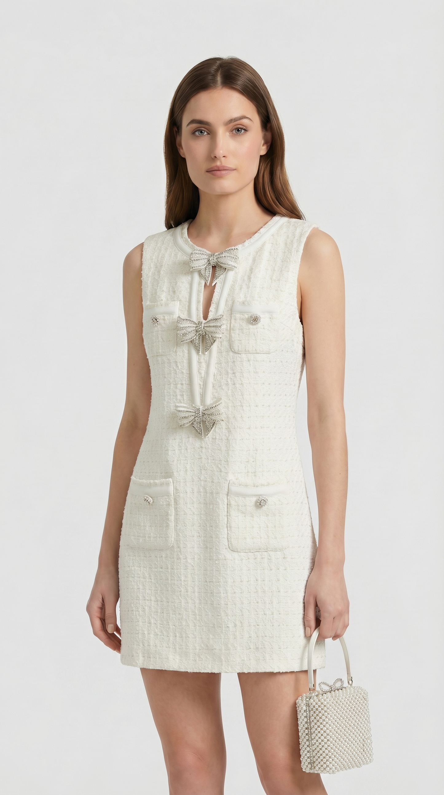 Reta - Triple Bow Crystal-Embellished Tweed Dress