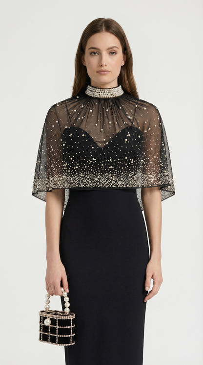 Kami - Pearl-Embellished Cape Maxi Dress