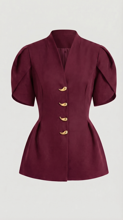Livo - Puff-Sleeve Burgundy Set