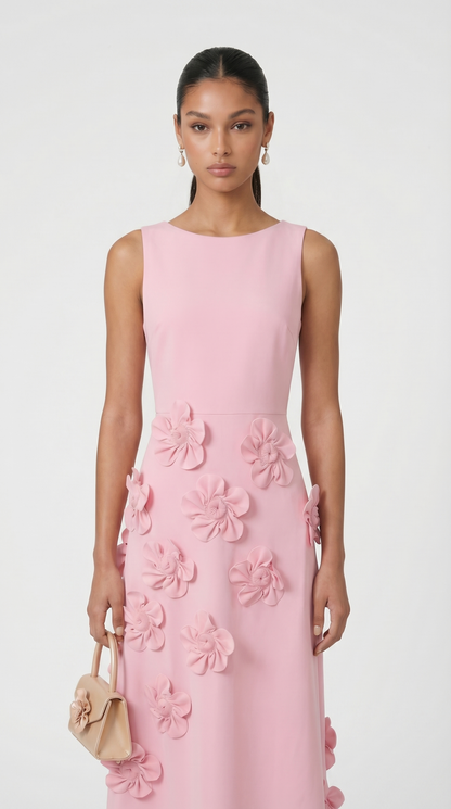 Dotta - 3D Floral Appliqué Sleeveless Maxi Dress Pink