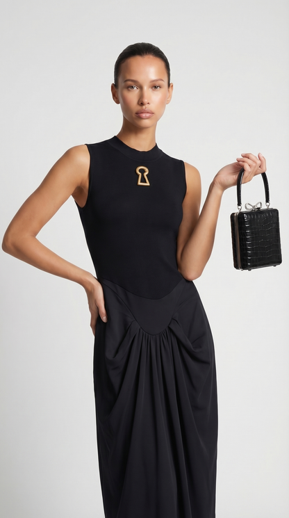 Alara - Keyhole-Detail Mixed Media Maxi Dress Black
