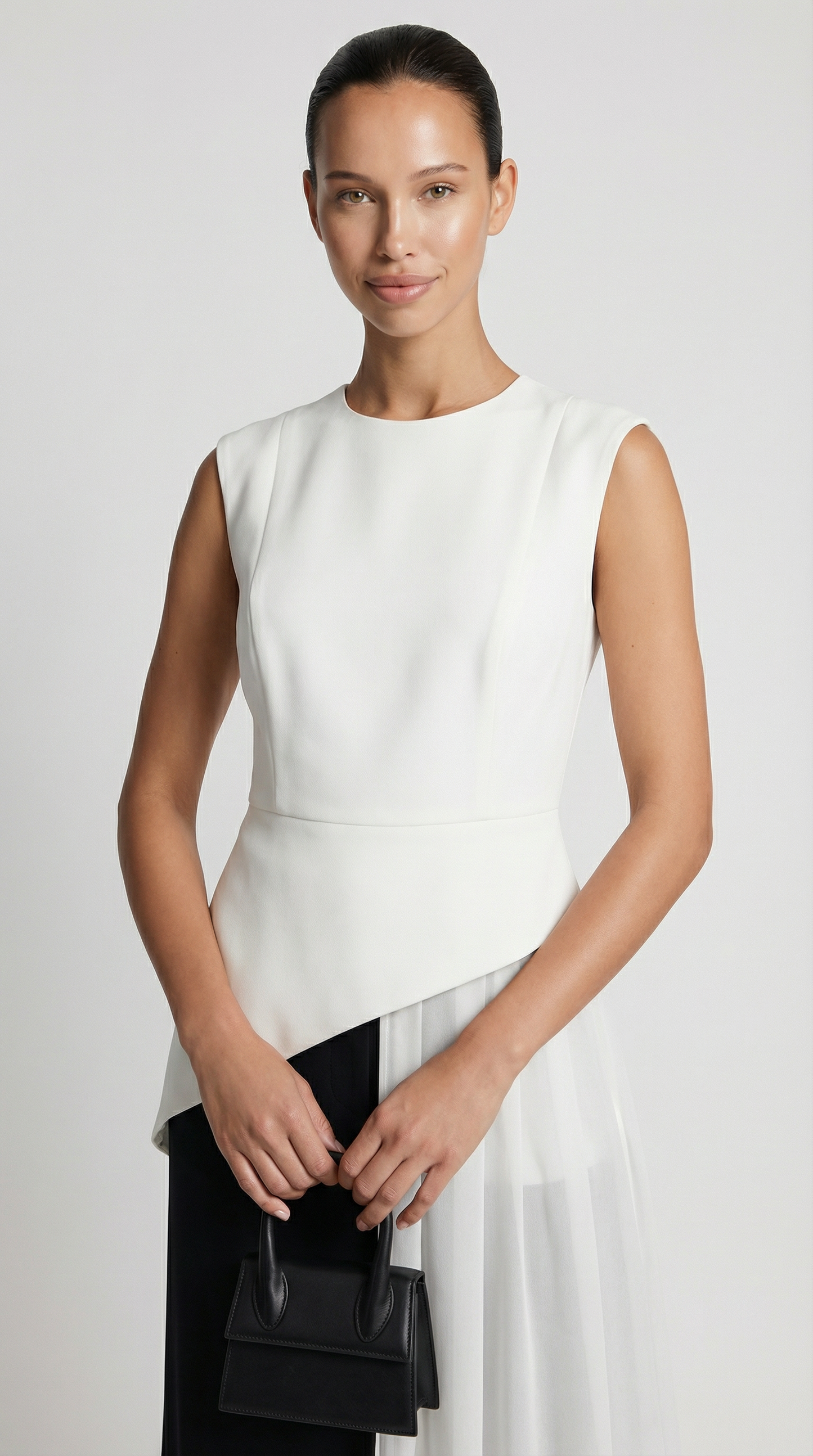 Mara - Asymmetrical Chiffon-Draped Peplum Top White