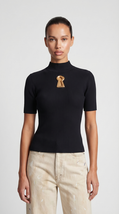 Solo - Keyhole-Detail Ribbed Knit Top Black