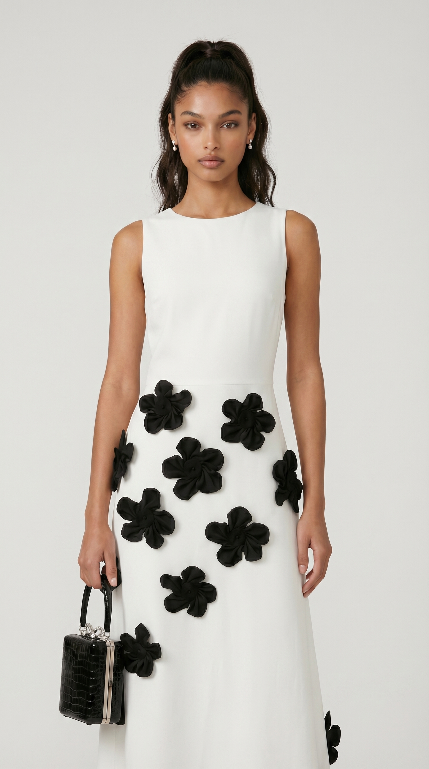 Dotta - 3D Floral Appliqué Sleeveless Maxi Dress White