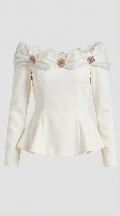 Arana - Sexy Slash Neck Crop Top Apricot