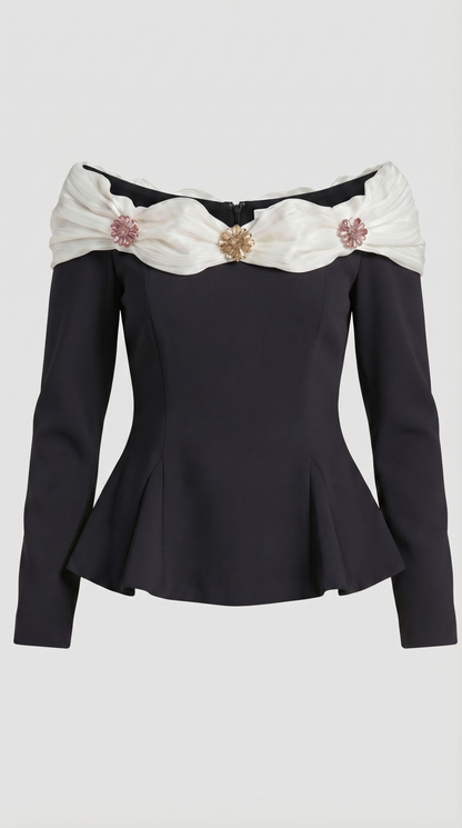 Arana - Sexy Slash Neck Crop Top Black