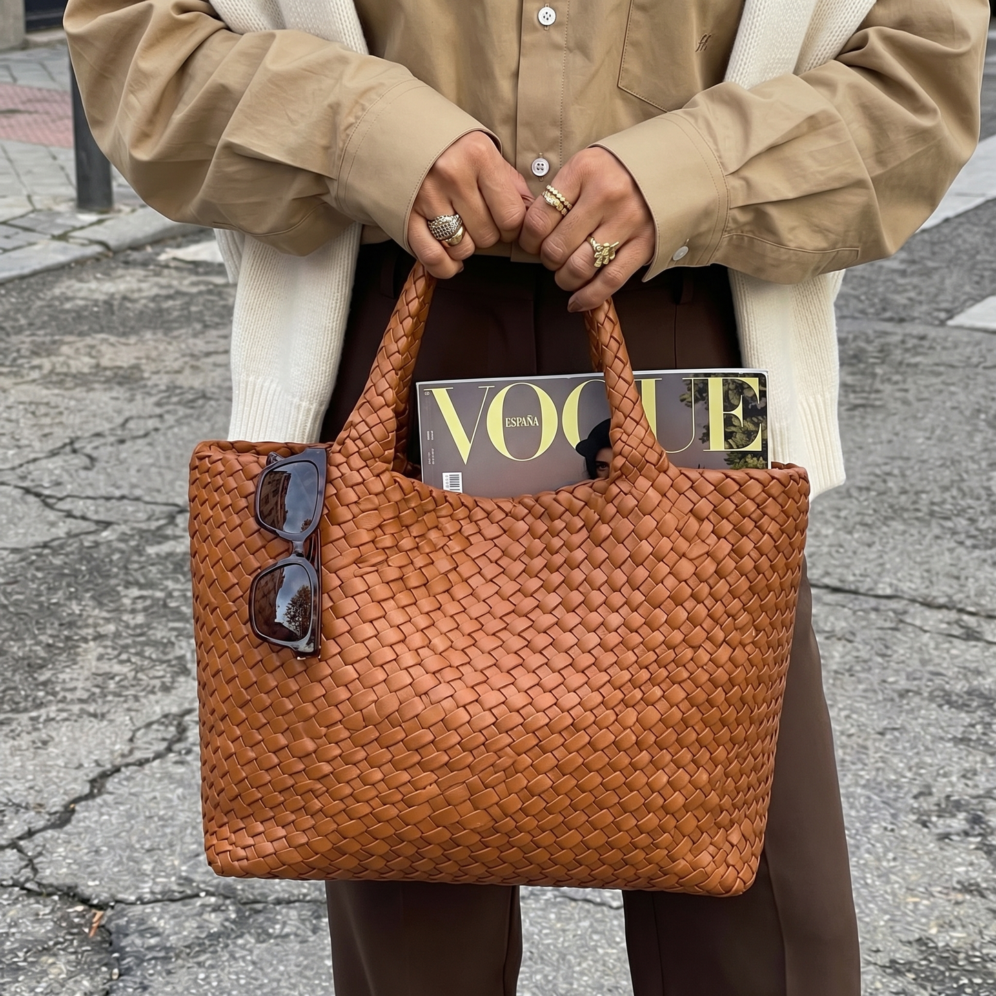 Intreccia | Borsa tote in lana e pelle lavorata a mano