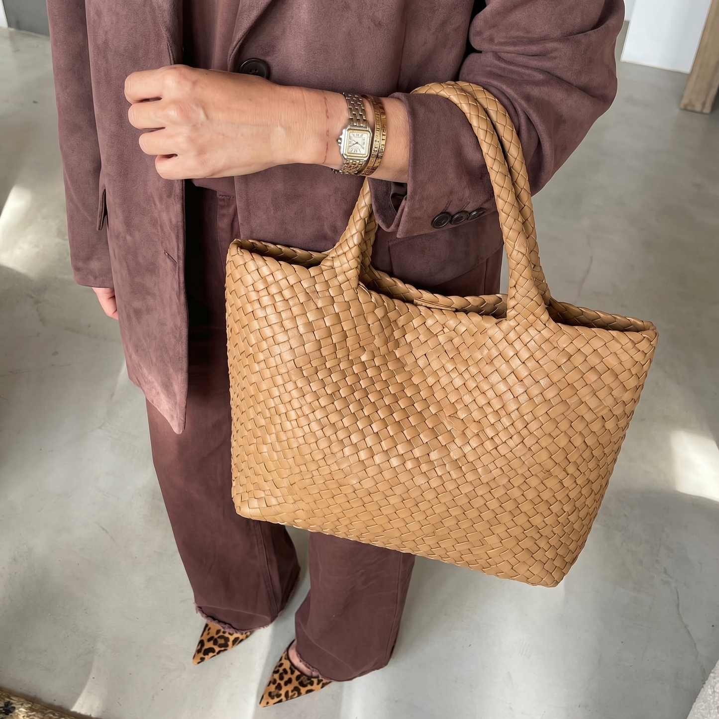 Intreccia | Borsa tote in lana e pelle lavorata a mano