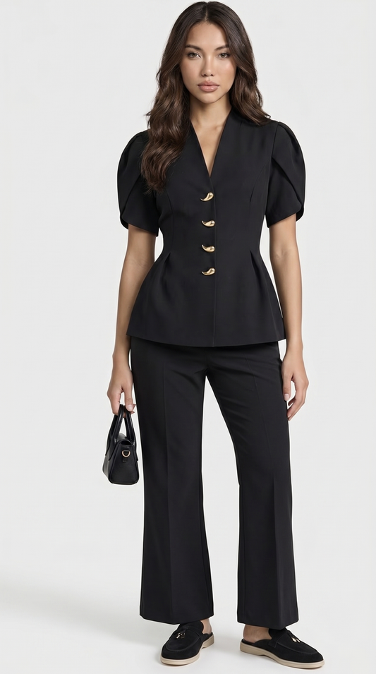 Livo - Puff-Sleeve Black Set