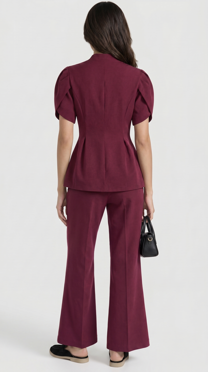 Livo - Puff-Sleeve Burgundy Set