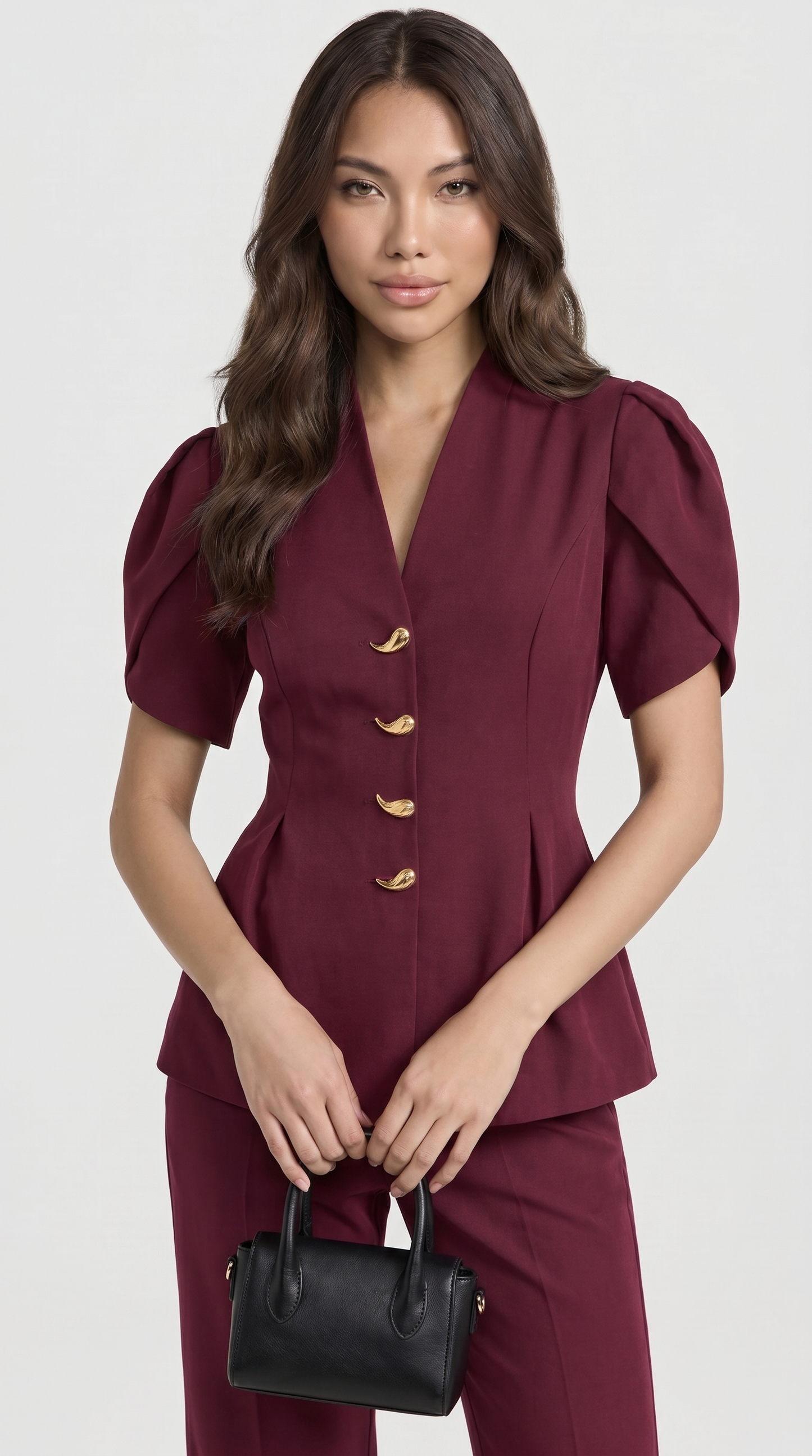 Livo - Puff-Sleeve Burgundy Set