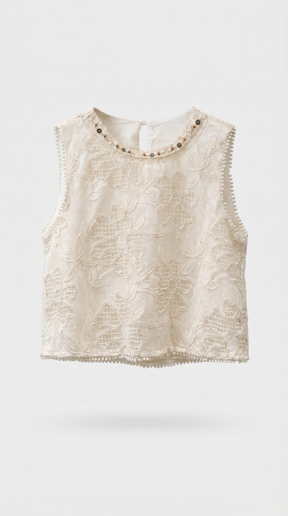 Drita - Embroidered Eyelet Shell & Pleated Short Set