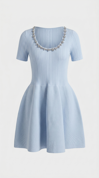 Osla - Crystal-Embellished Ribbed Knit Mini Dress