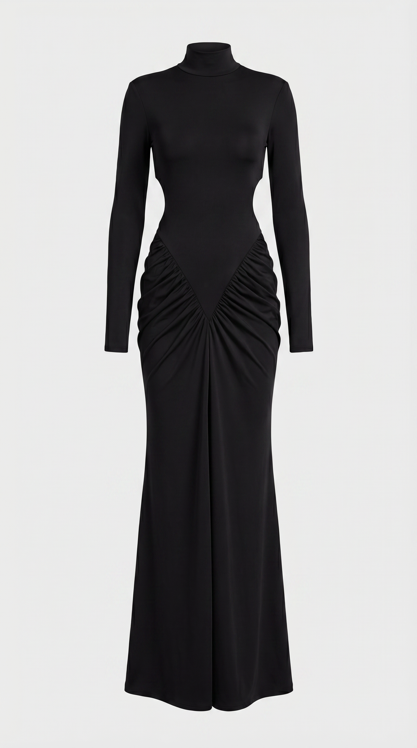 Aret - Ruched Cut-Out Mock-Neck Maxi Dress Black