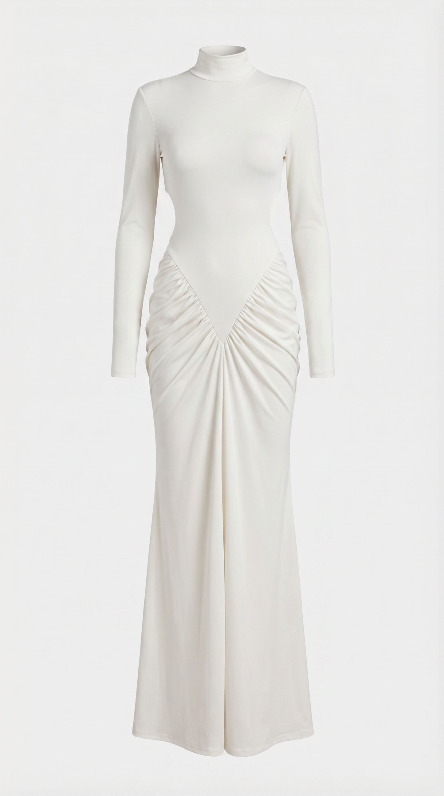 Aret - Ruched Cut-Out Mock-Neck Maxi Dress White