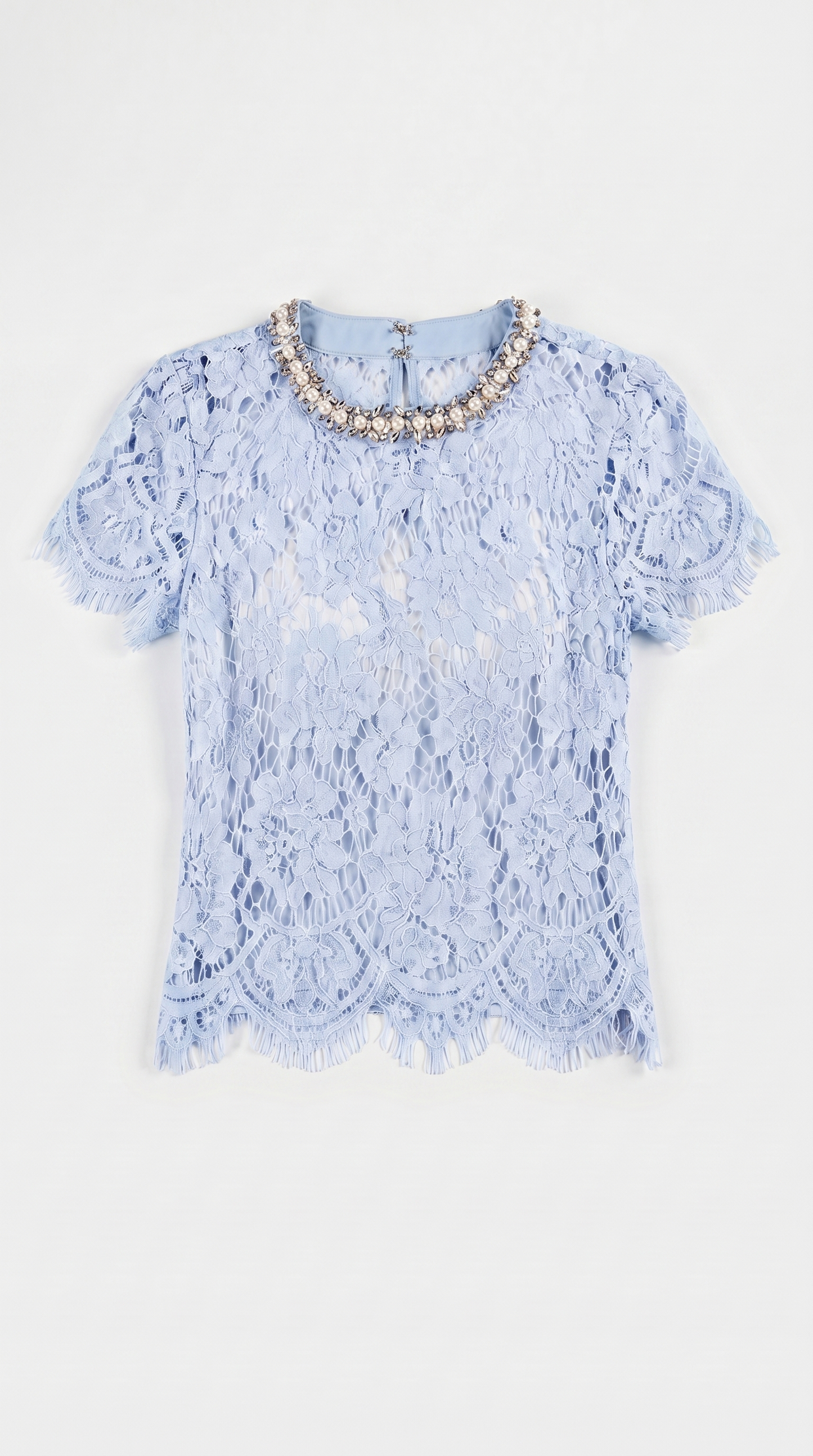 Boni - Crystal-Embellished Guipure Lace Blouse Baby Blue