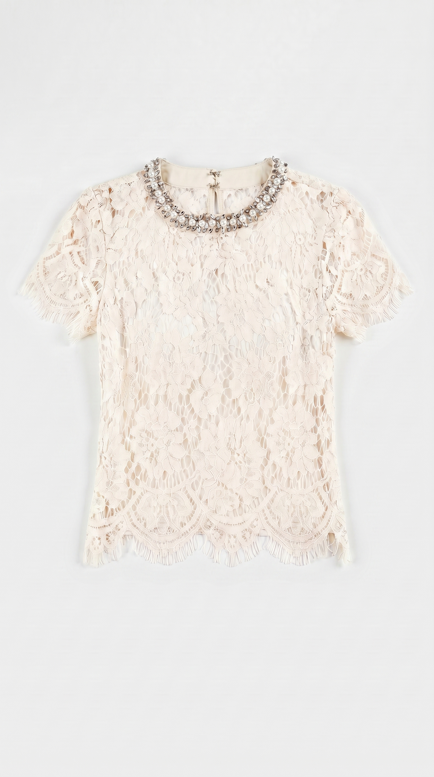 Boni - Crystal-Embellished Guipure Lace Blouse White
