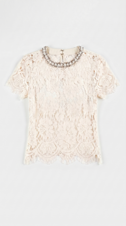 Boni - Crystal-Embellished Guipure Lace Blouse White