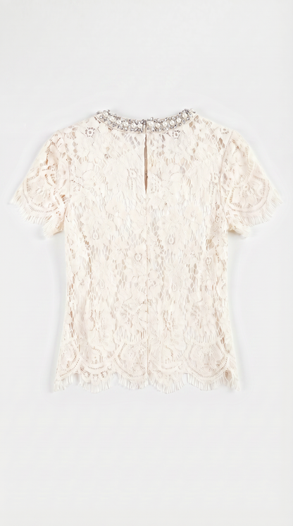 Boni - Crystal-Embellished Guipure Lace Blouse White